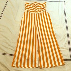 Mustard striped strapless romper